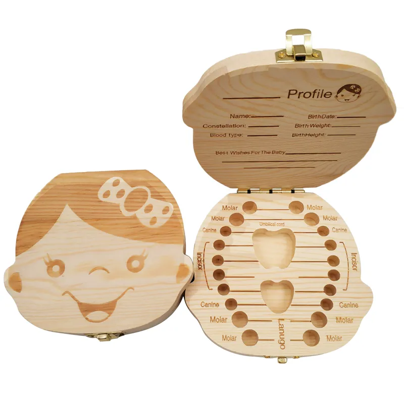 Baby Products Storage Box - Baby Tooth Box Spanish/Dutch/French/German Wooden Kids